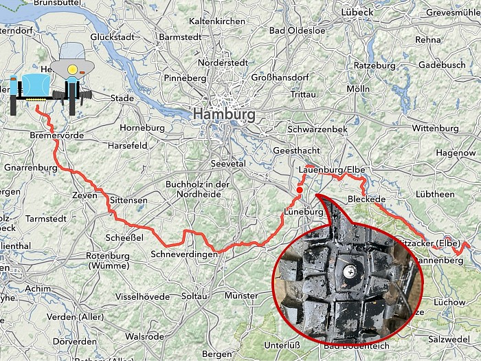 Linkselbisch von Dömitz bis Lauenburg, westlich an Lüneburg vorbei und durch die Südheide nach Hause. Eine schöne Fahrt bei Regen und Sonnenschein.