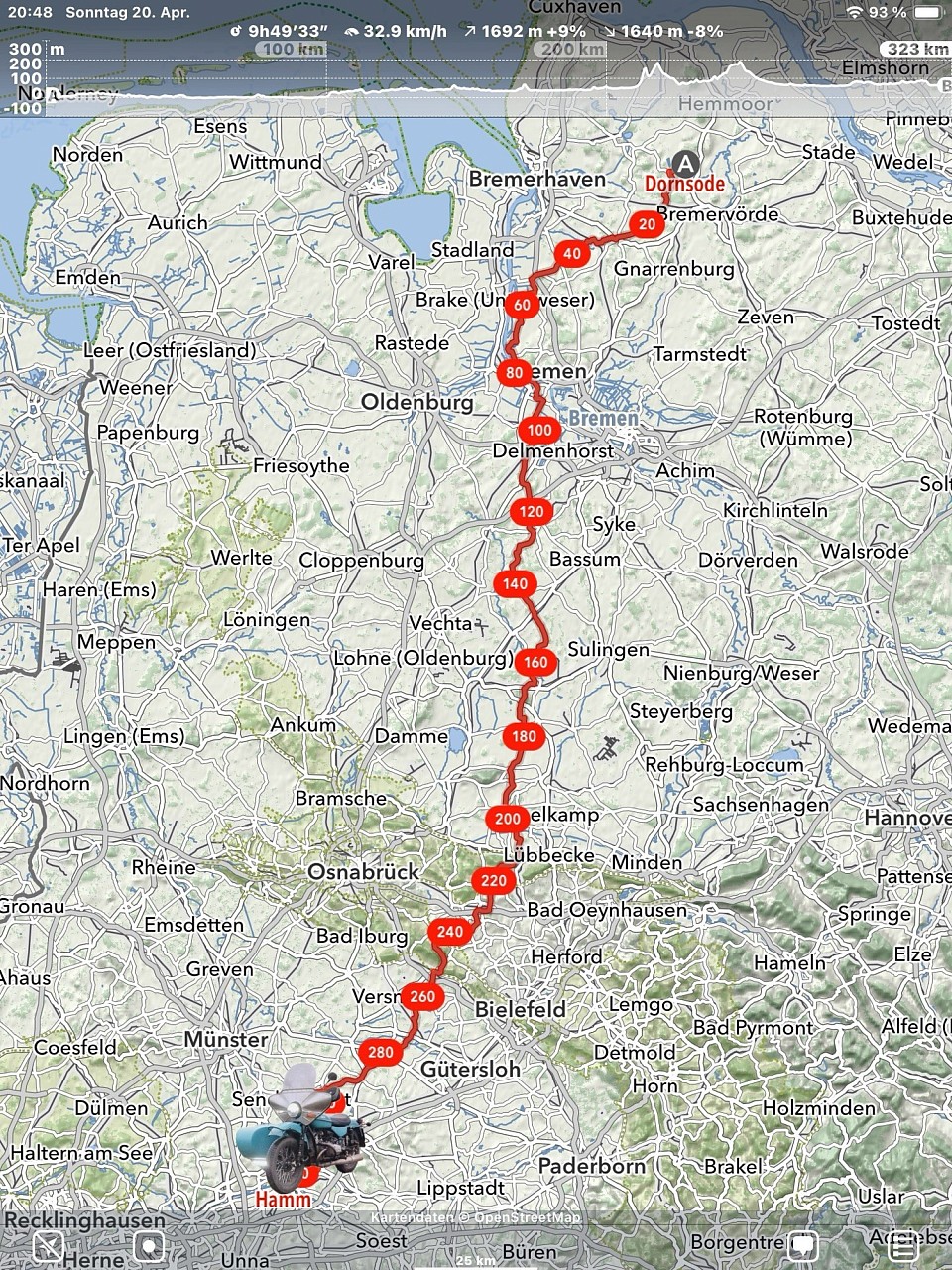 Monsterritt am ersten Reisetag. Ich bin fix und fertig.